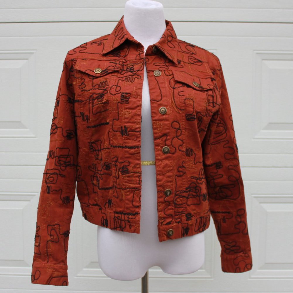 Ruby Rd. Burnt Orange Abstract Embroidered Jacket - Picture 1 of 15